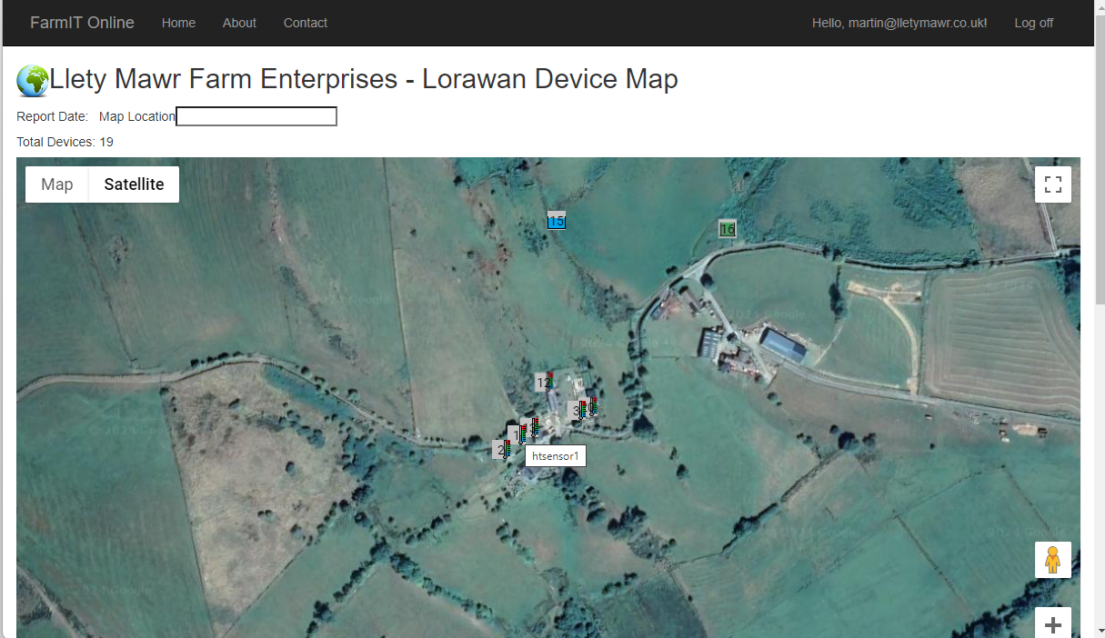 FarmIT Online Lorawan Device Map - Google maps