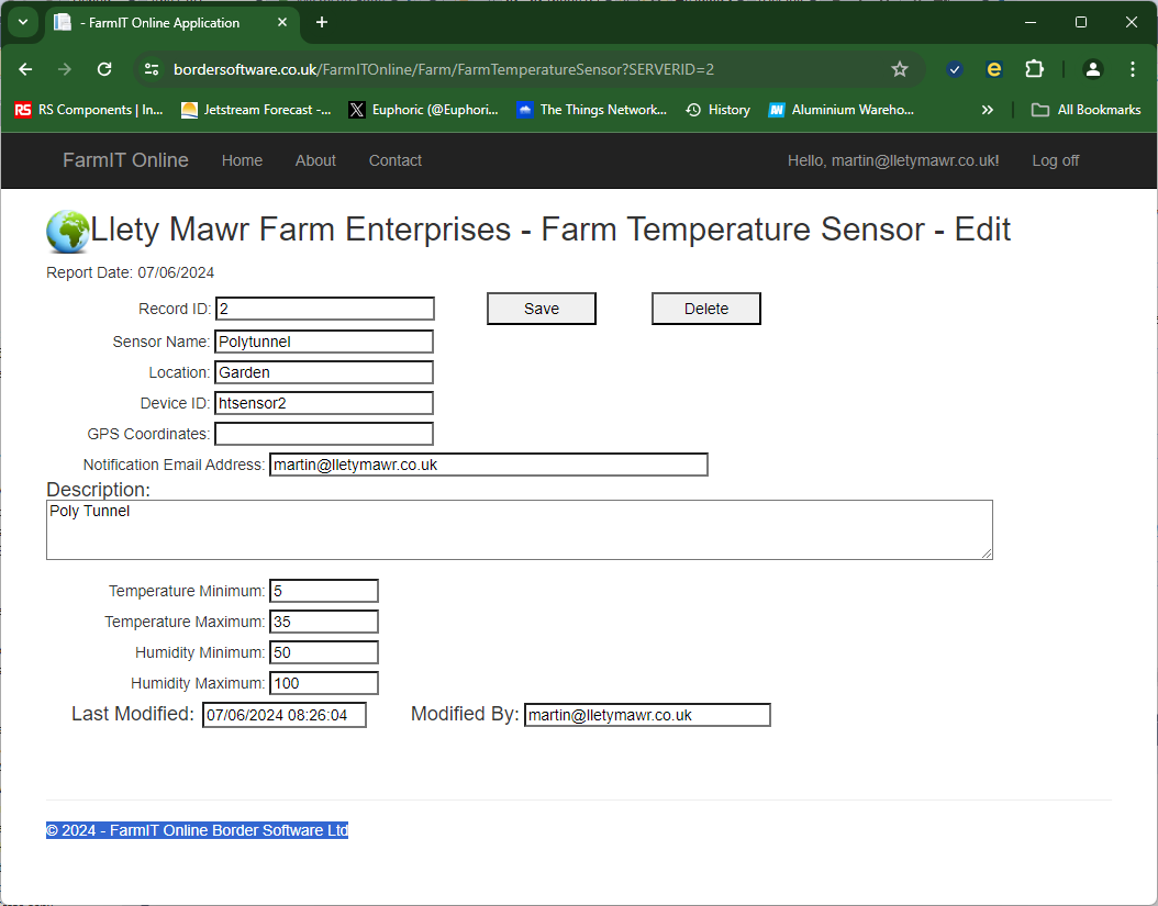 FarmIT Lorawan Temperature Sensor Alrm Config