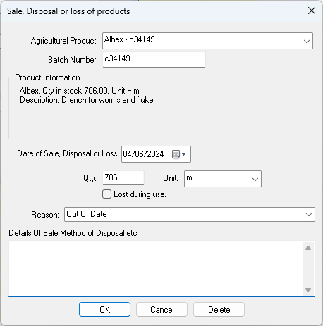 FarmIT 3000 Vet and Med - Product Disposal Record