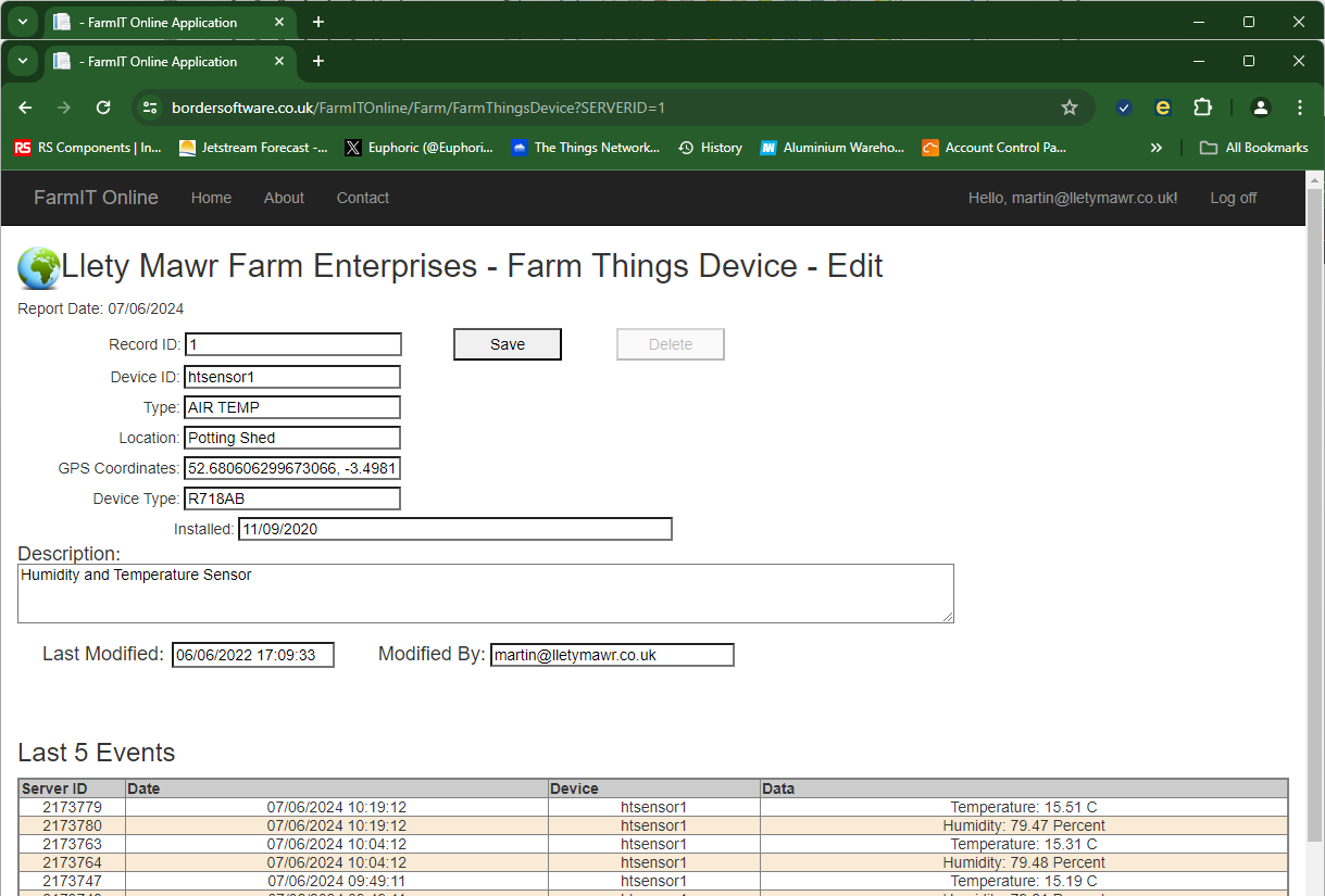 FarmIT Online Lorawan Sensor Config