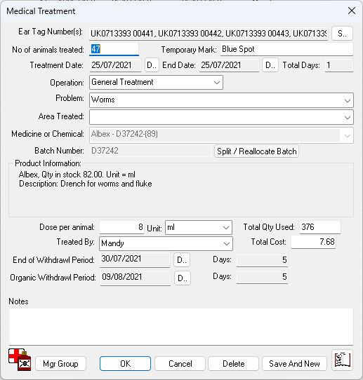 FarmIT 3000 Animal Treatment Record